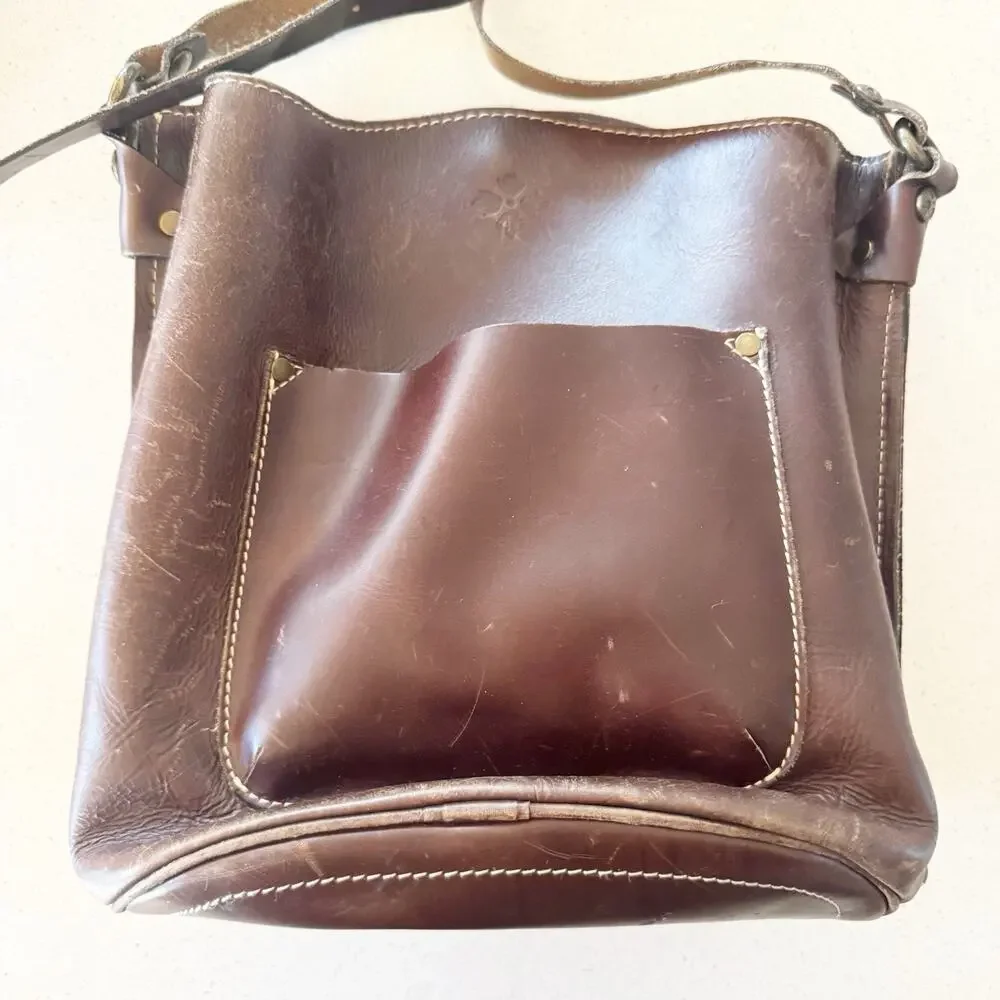 Patricia Nash Lavello Cut Out Tooled Brown Leather‎ Crossbody Bucket Bag